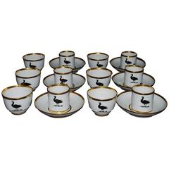 Set of Six English Porcelain Bird Trio Coffee and Tea Cups and Saucers 12