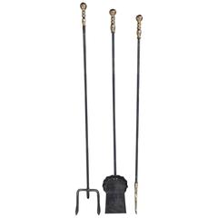 Set of American Monumental Wrought Iron and Brass Fire Tools, 19th Century 11