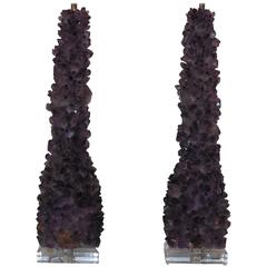 Pair of Amethyst rock crystal lamp