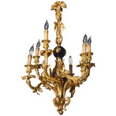 Louis XV Style Doré Bronze and Cobalt Porcelain Eight-Arm Chandelier