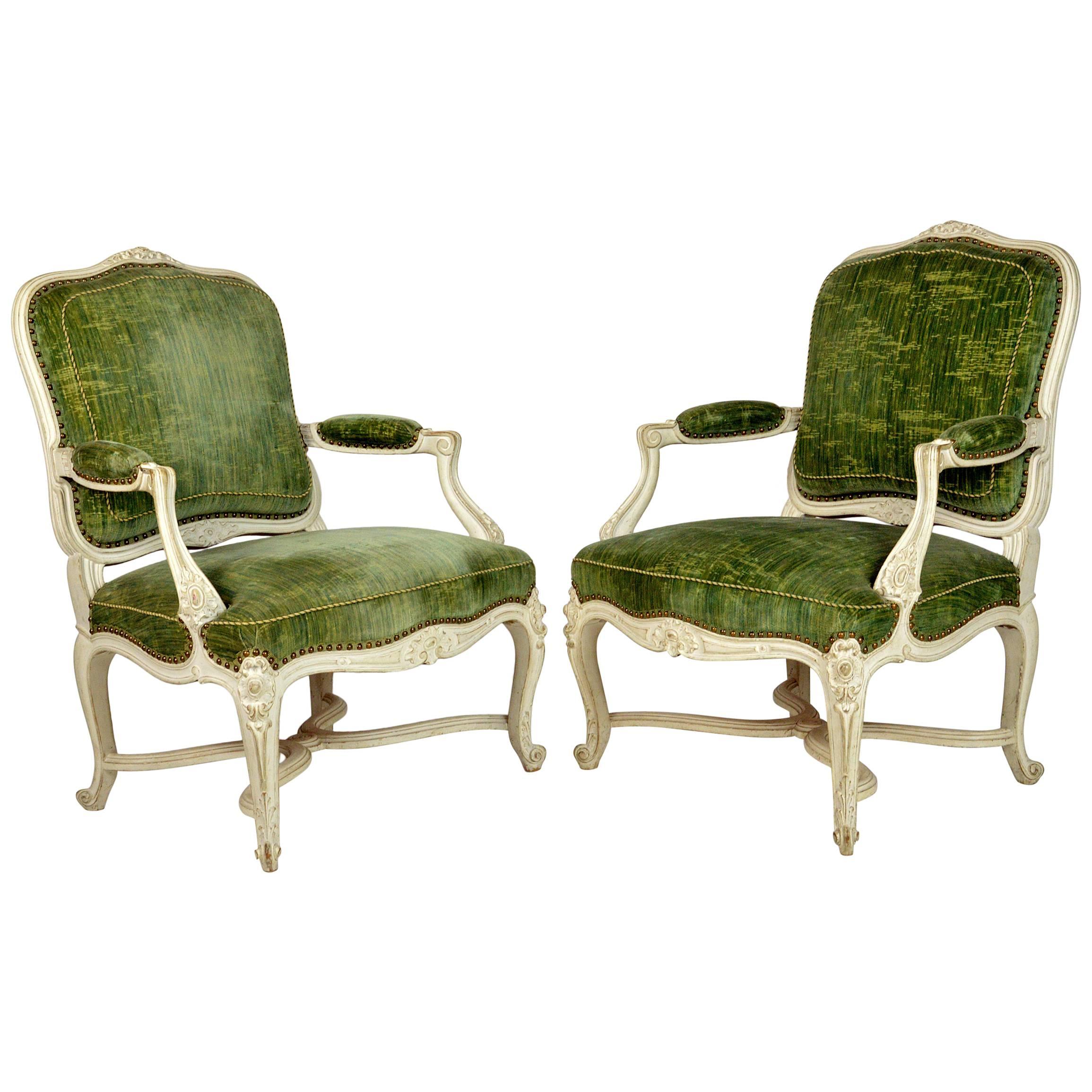 Fine Pair of Louis XV Style Painted Chairs For Sale