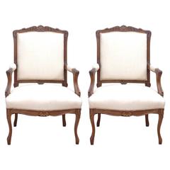 Pair of 19th Century French Regency-Style Armchairs "a la reine"