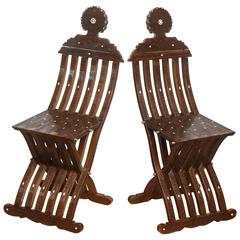 Pair of 19th Century Syrian Folding Chairs with Mother-of-Pearl Inlays
