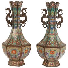 Pair of Finely Detailed Cloisonne Vases