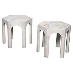 Pair of Natural Shagreen and Abalone Shell Hexagonal Tables