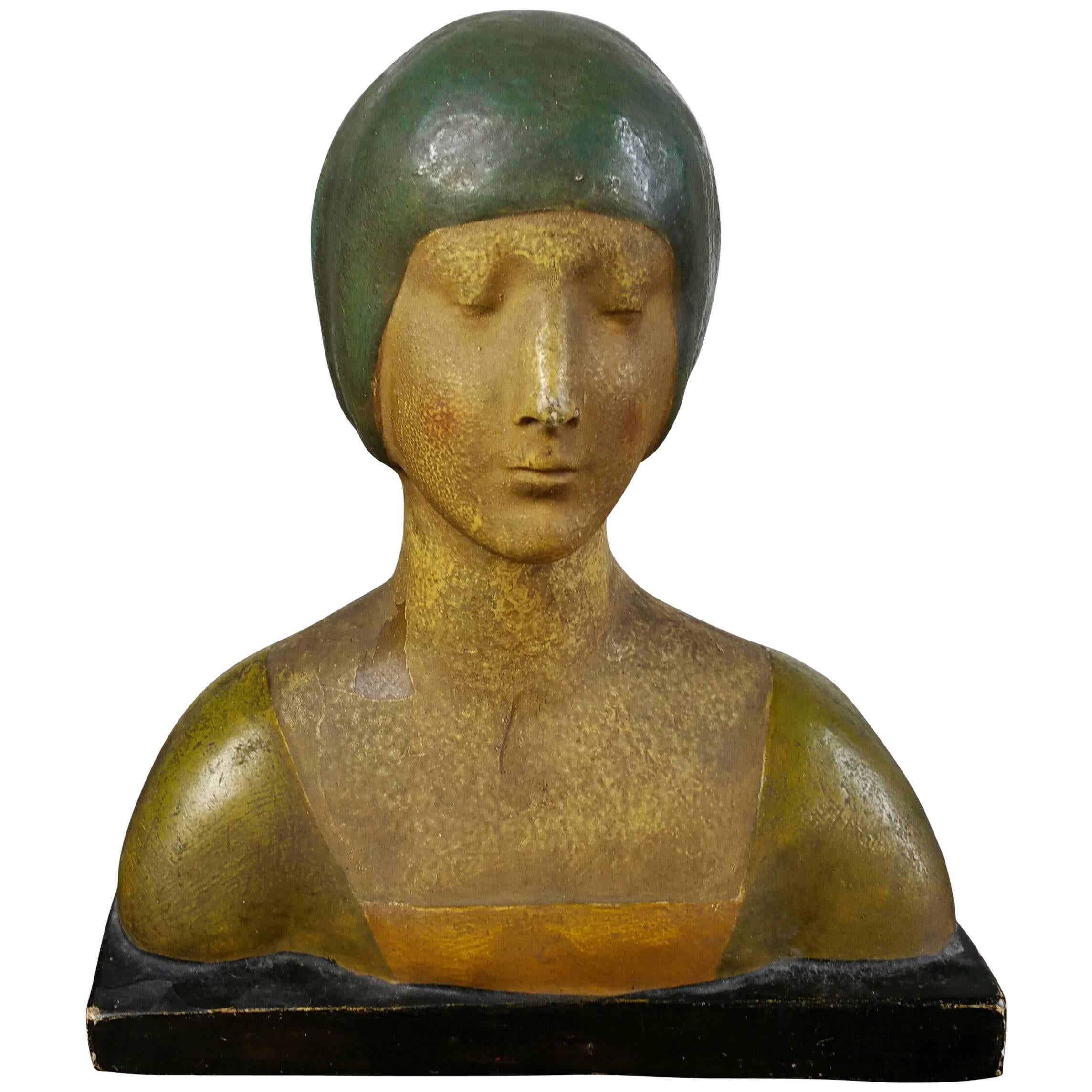 Art Deco Plaster Bust, Clasasic Wiener Werkstatte Female