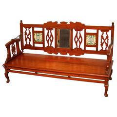 Antique British Colonial Teak Swing Back Bench