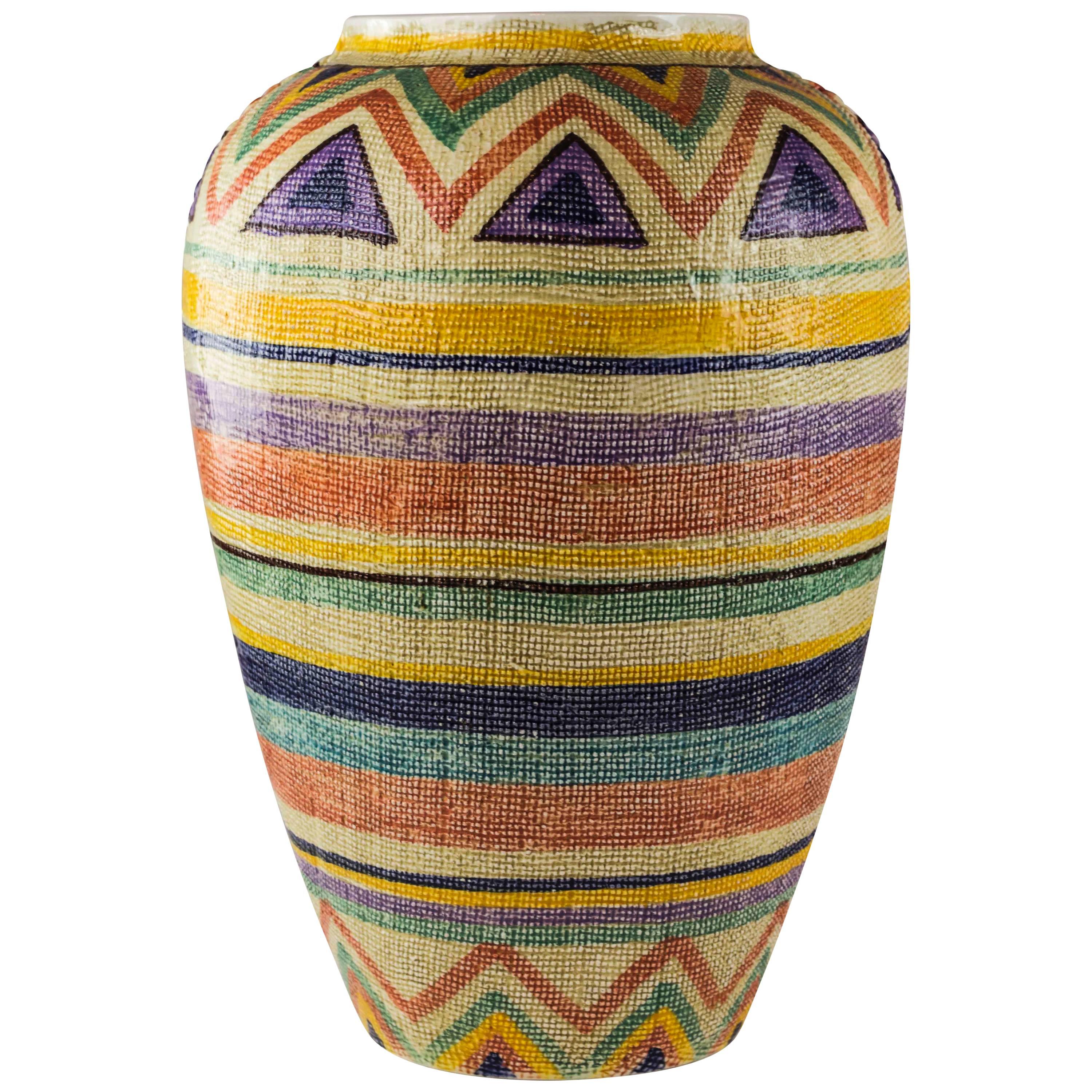 Italian Ceramic Woven Textured Floor Vase, Italy, 1970s