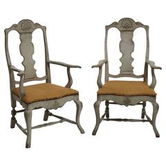 19th Century Pair of Swedish Rococo Style Armchairs