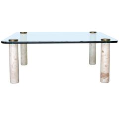 Square Glass and Travertine Cocktail Table by the Pace Collection
