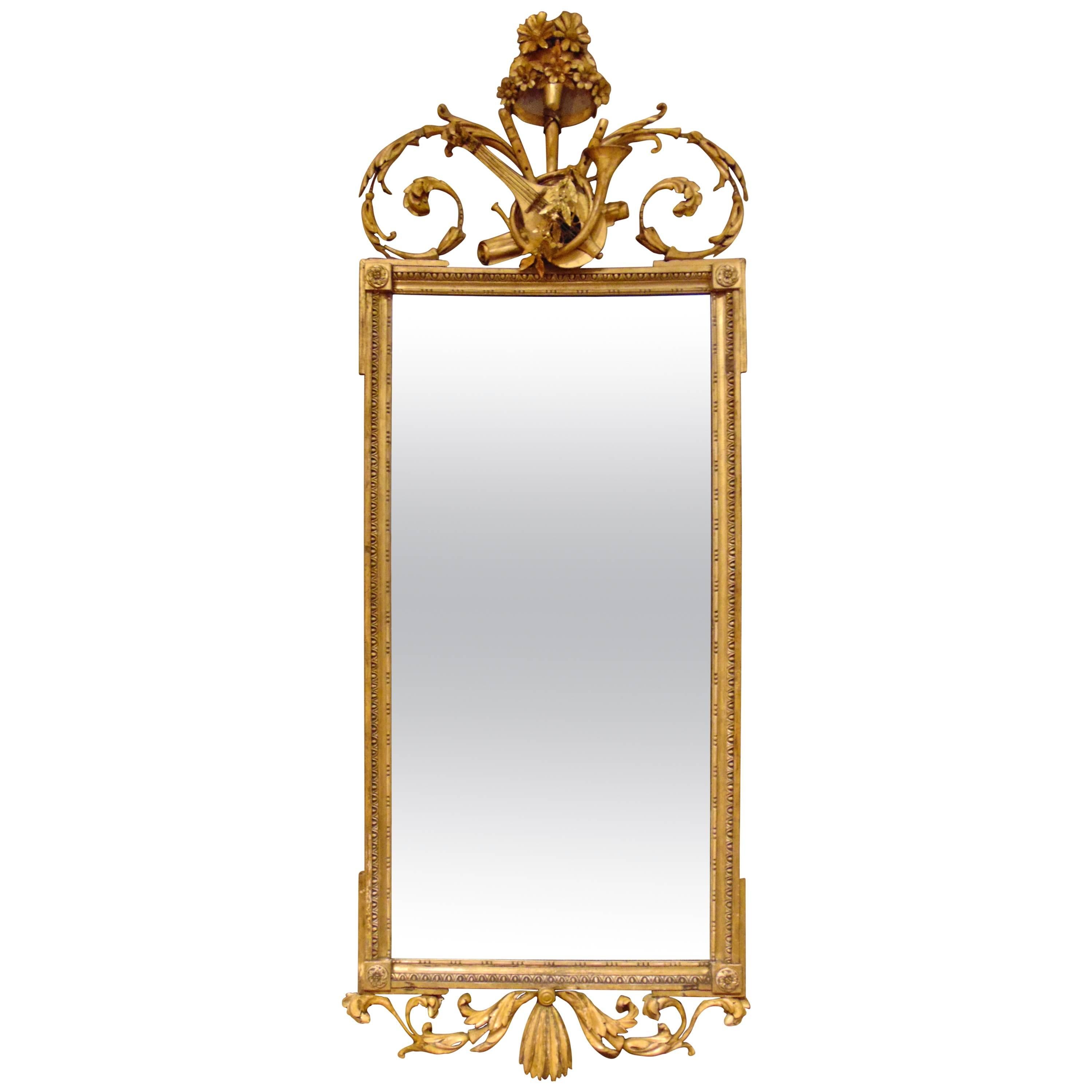 Period English Neoclassical Mirror with Musical Trophies