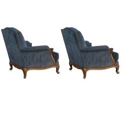 Pair of Exceptional French Giltwood and Velvet Louis XV Style Armchairs 12