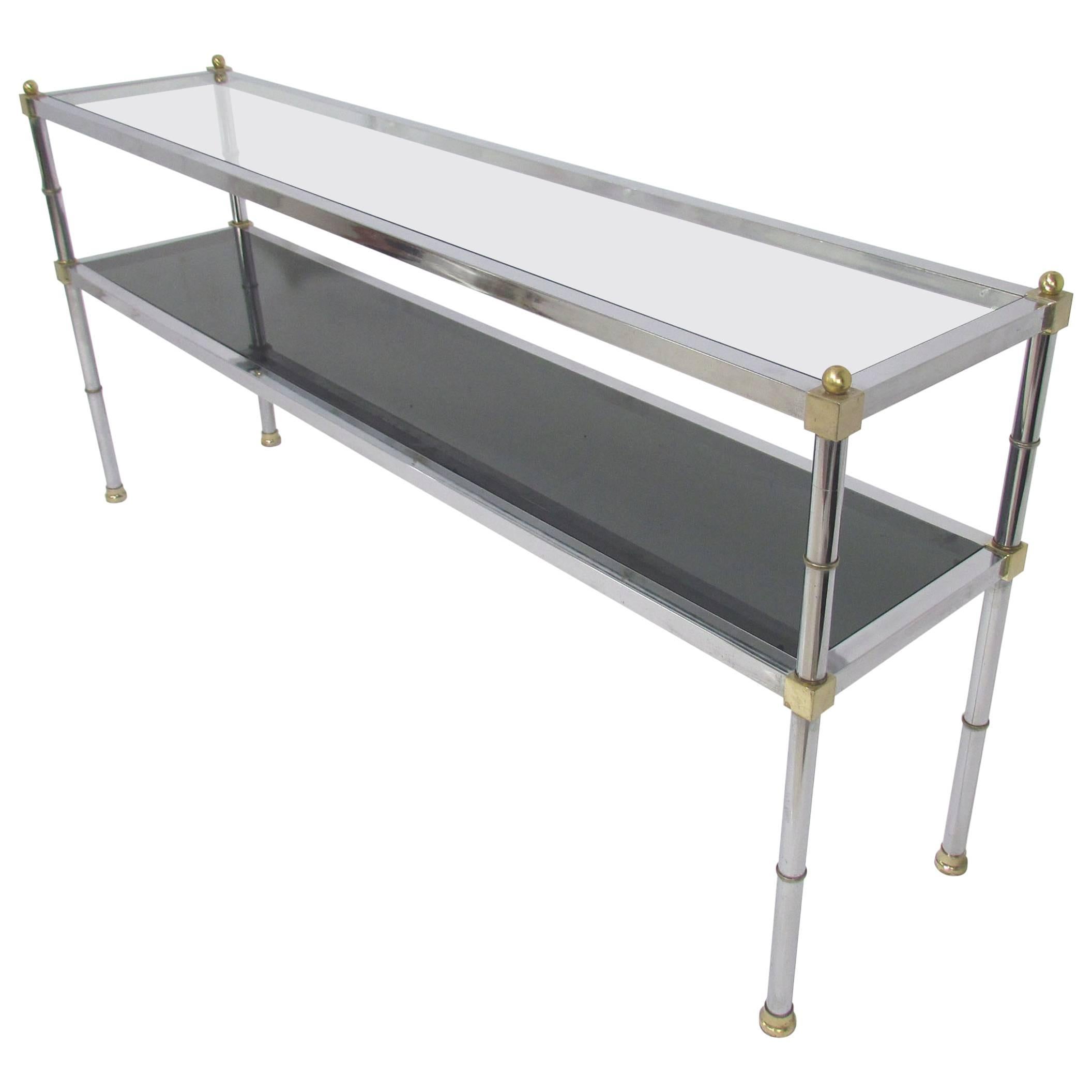 Sofa Console Table in Chrome, Brass and Glass in the Manner of Maison Jansen
