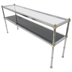 Sofa Console Table in Chrome, Brass and Glass in the Manner of Maison Jansen