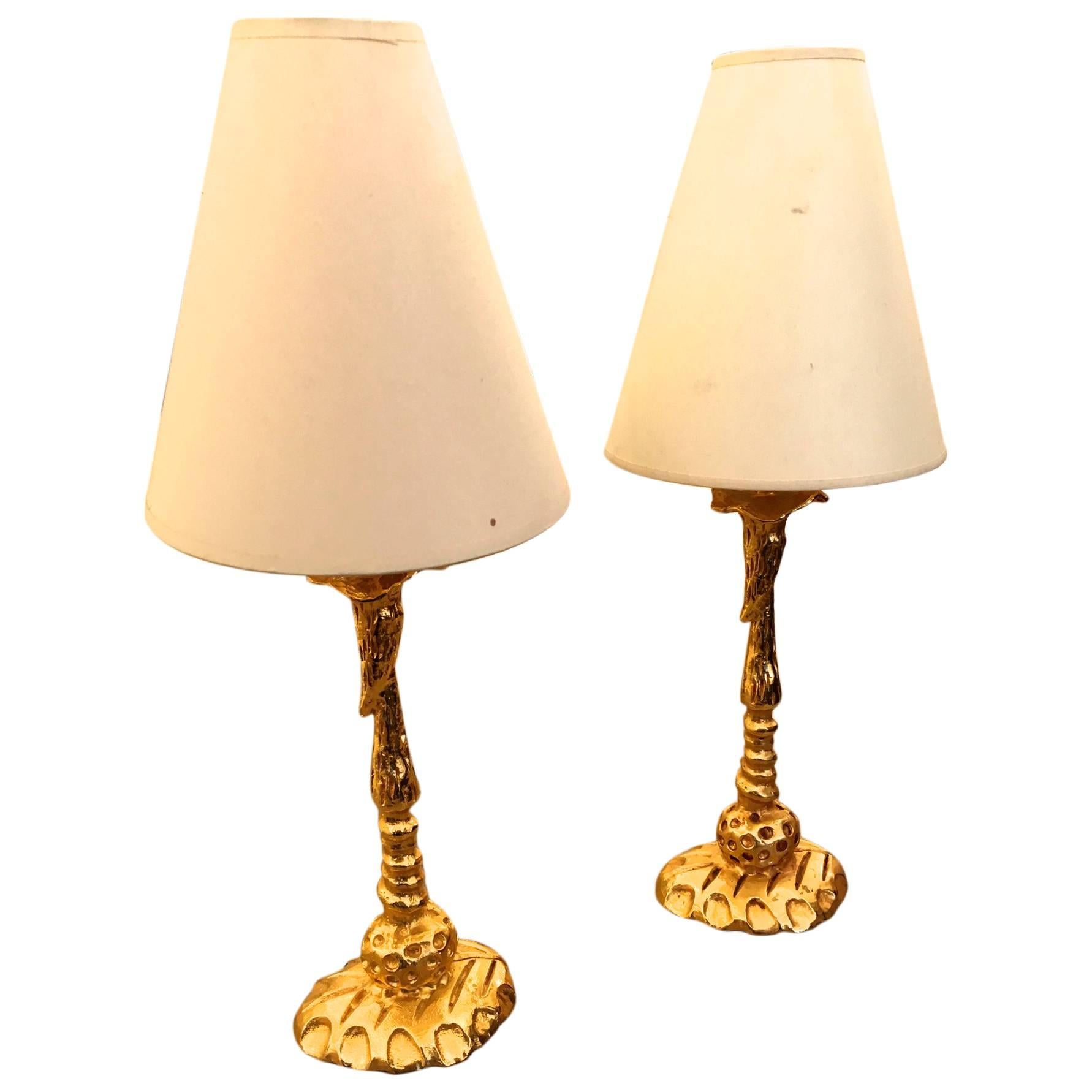 Pair of Gilt Bronze Lamps by Fondica  For Sale
