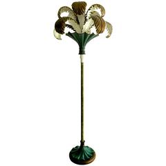 Maison Baguès Rare Baroque Floor Lamp with Tole Painted Leaves