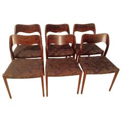 Set of Six Rosewood Dining Chairs by Niels O. Møller, Model 71 