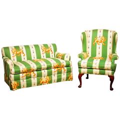 Lions of England Settee and Wingback Chair