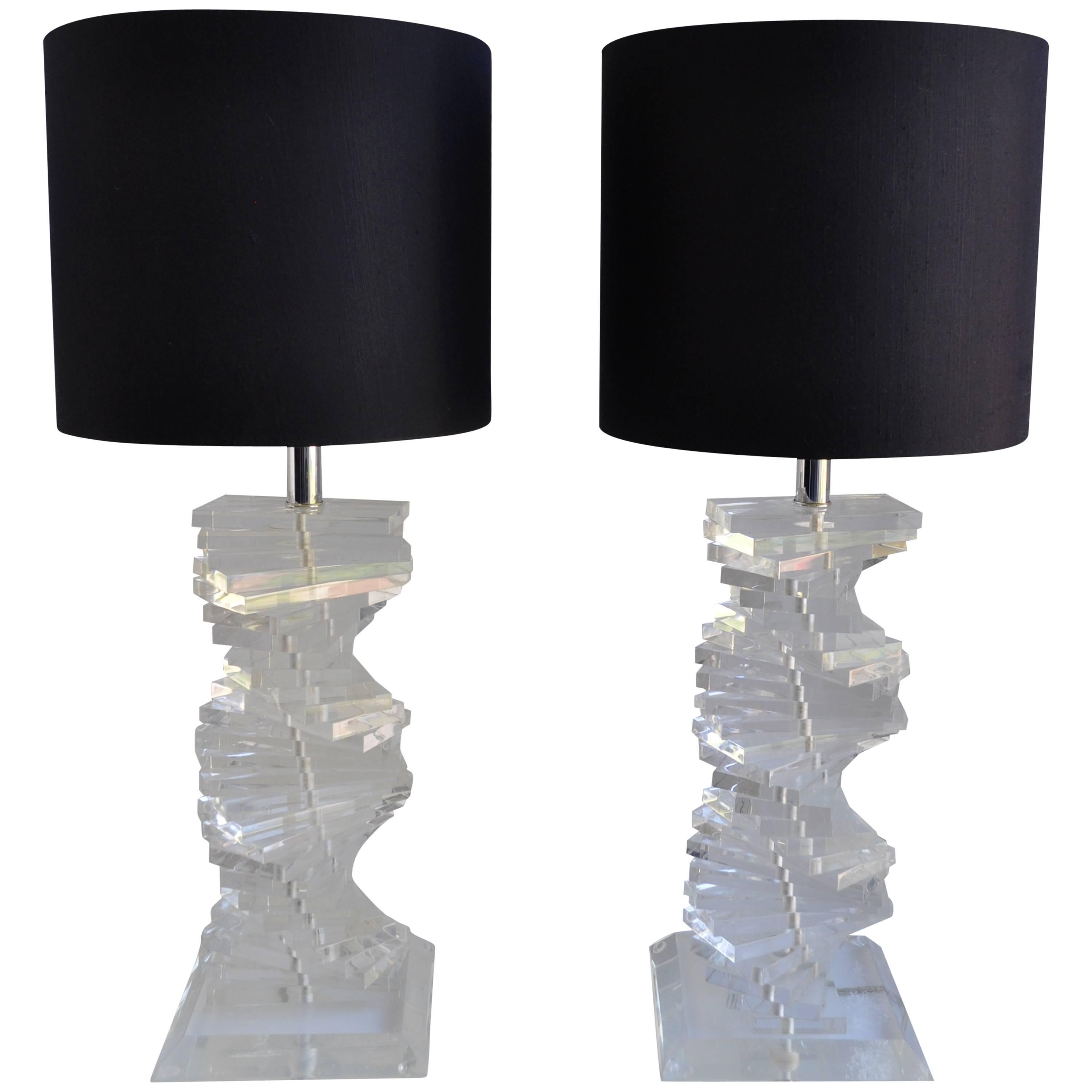 Karl Springer Style Spiral Lucite Lamps