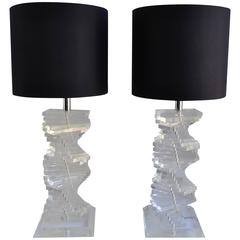 Karl Springer Style Spiral Lucite Lamps 