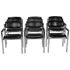 Set of Italian Six Midcentury Steel and Leather Chairs