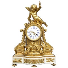 French Louis XVI Figural Clock in Chased and Gilt Bronze