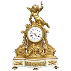 French Louis XVI Figural Clock in Chased and Gilt Bronze 5