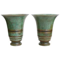 Pair of Carl Sorensen Bronze Art Deco Vases