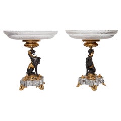 Exceptional Pair of Antique French Baccarat Crystal and Doré Bronze Compotes