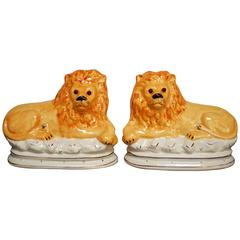 Victorian Staffordshire Recumbent Lions