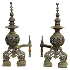 19th Century Baroque Style Bronze Andirons