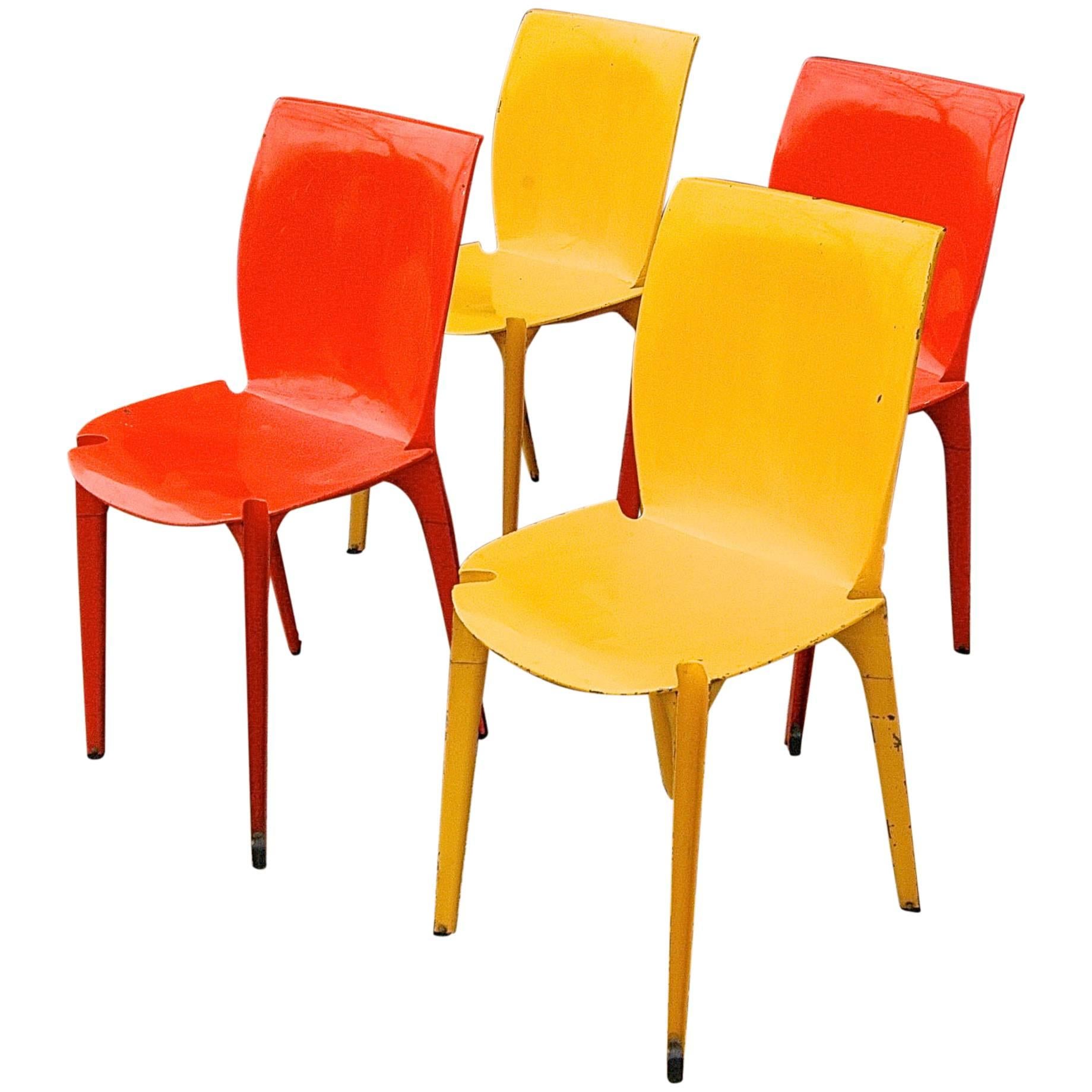 Set of Four Marco Zanuso Lambda Chairs for Gavina Italy