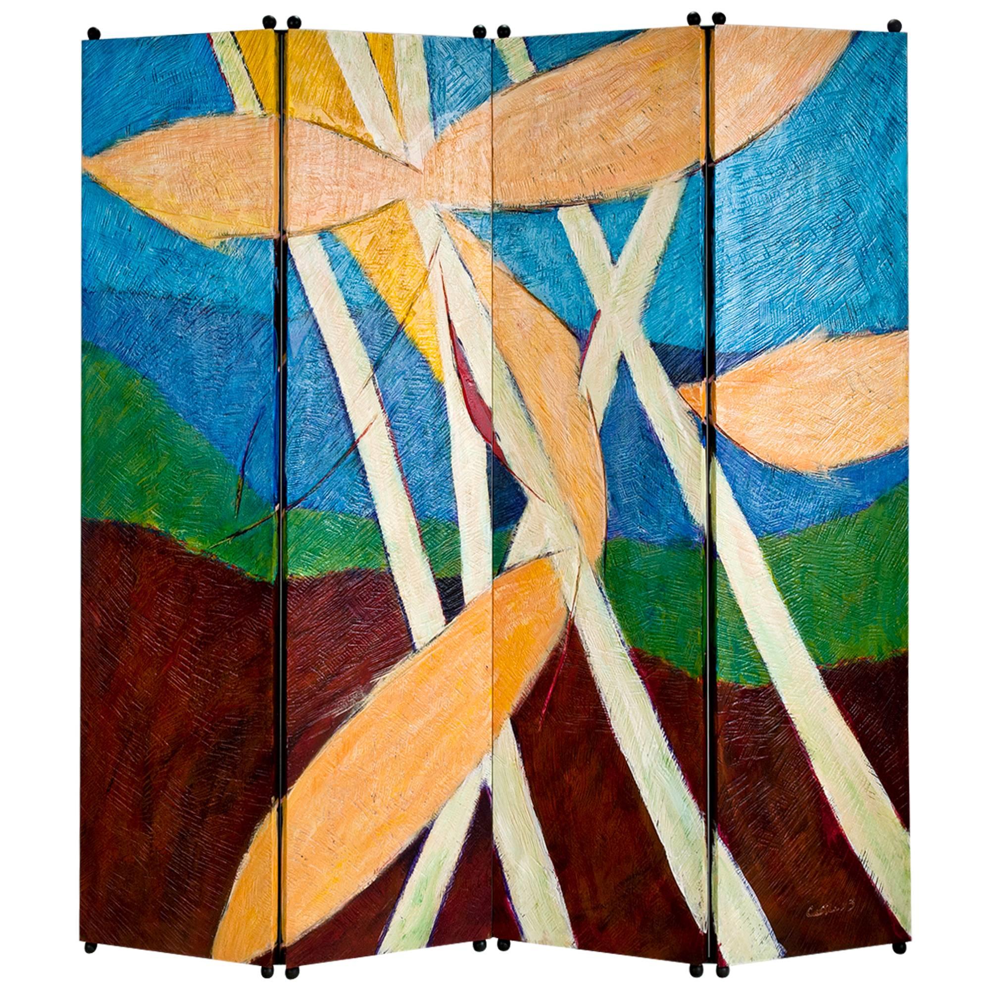 Painted and Carved Folding Screen by Wendell Castle, 1993 For Sale