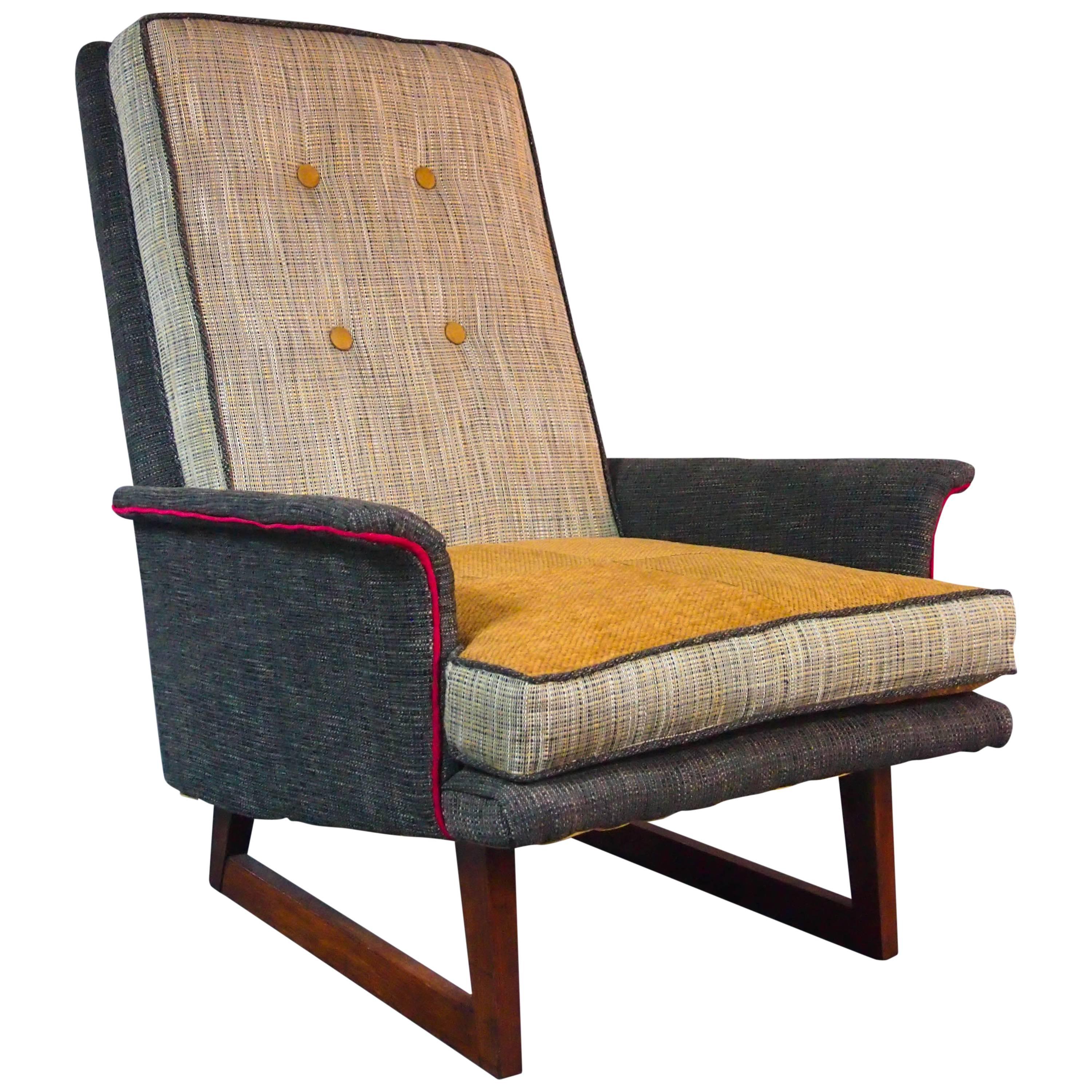 Mid-Century Armchair in Gray Tweed and Gold For Sale