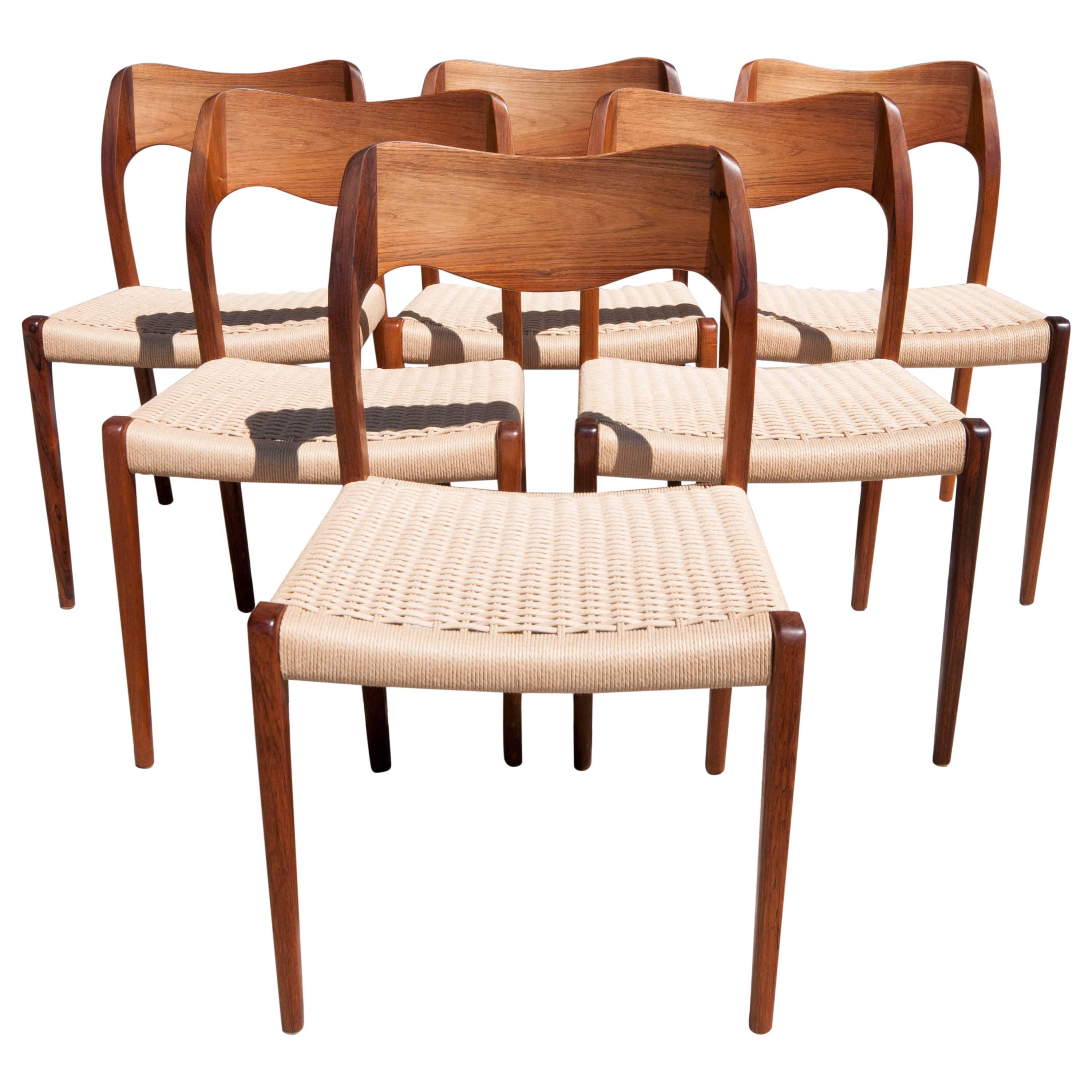 Set of Six N.O. Møller No. 71 Rosewood Dining Chairs