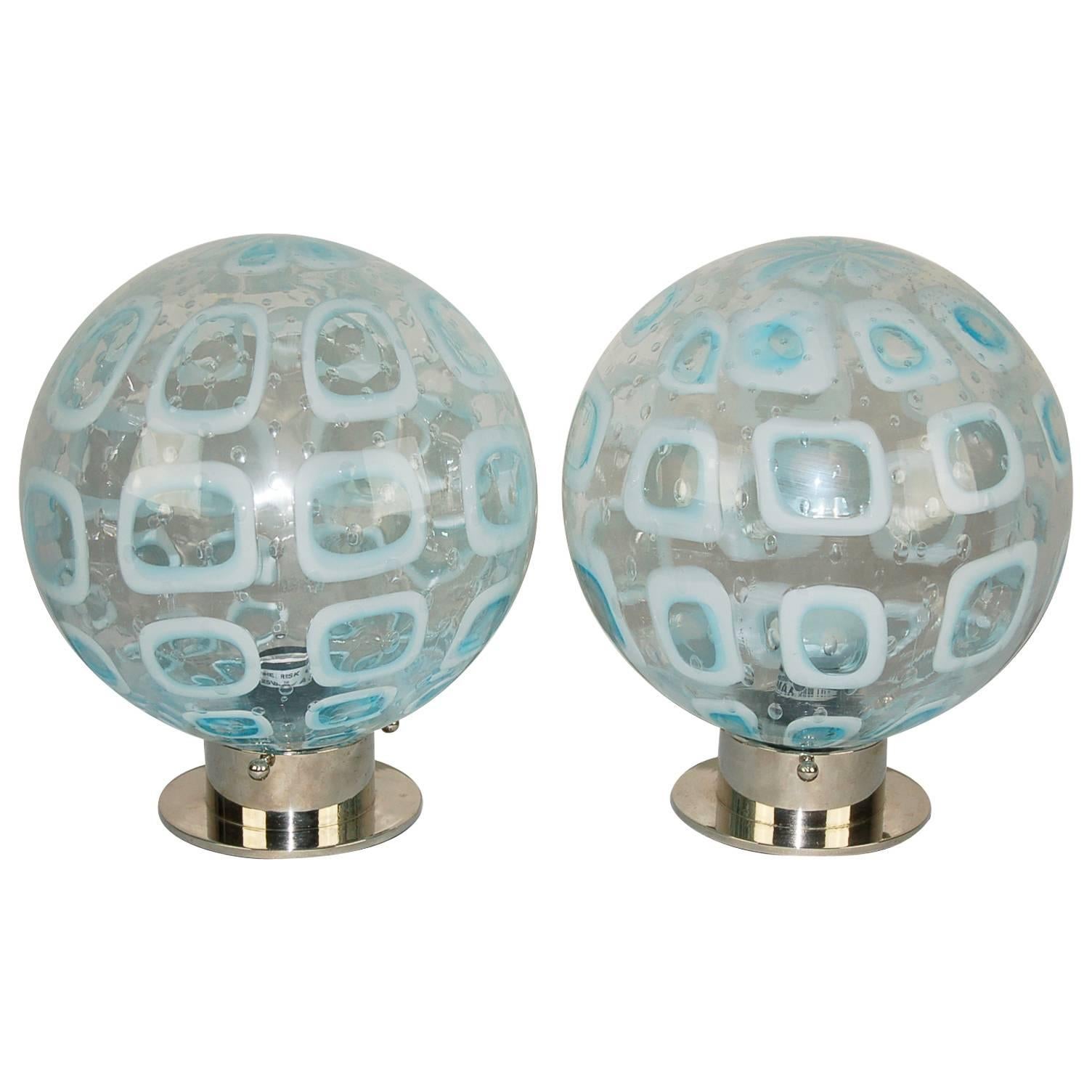 Blue Murano Opaline Table Lamps 