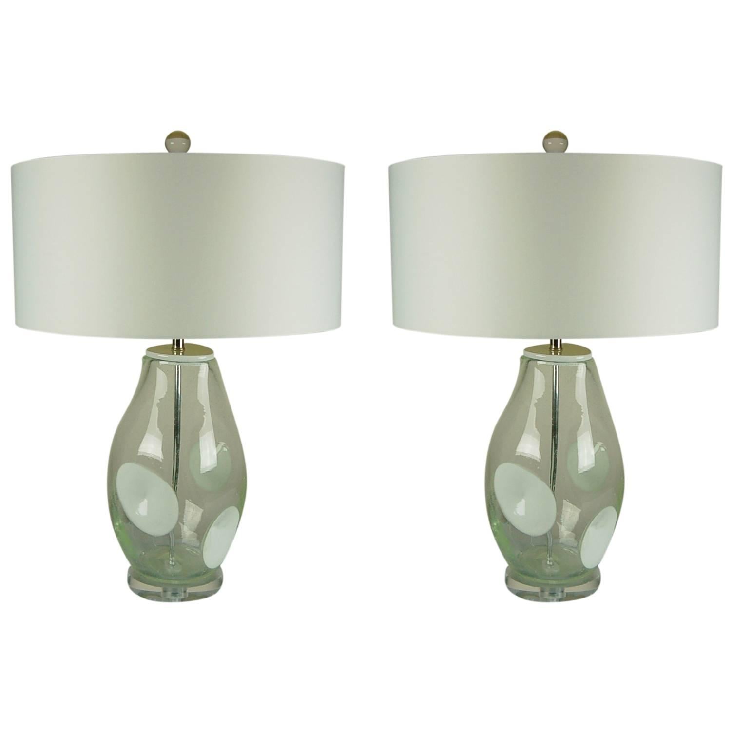 Pair of Vintage Hand Blown Pulegoso Art Glass Lamps For Sale