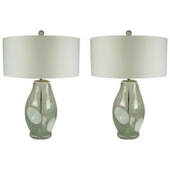 Pair of Vintage Hand Blown Pulegoso Art Glass Lamps