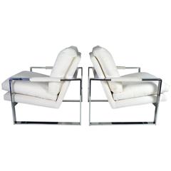 32in bar stools Pair of Milo Baughman Flat bar Lounge Chairs, Circa 1970s