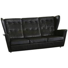 Howard Keith Black Leather Wingback Sofa - very Rock n' Roll