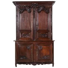 19th Century Buffet Deux Corps or Cabinet of Hand Carved Oak from Normandy 11