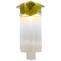 Lightolier Postmodern Five-Light Brass and Glass Rod Chandelier