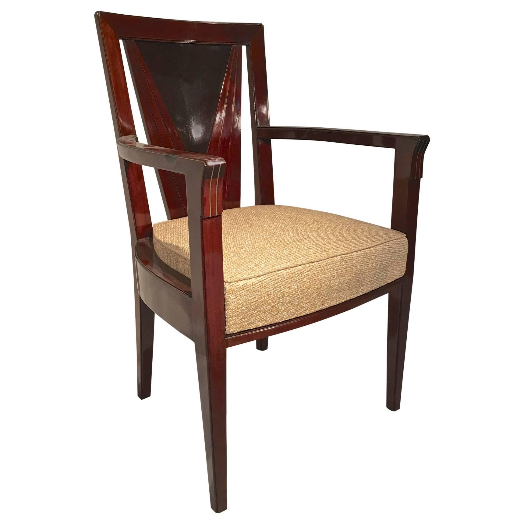 Maison Dominique Rarest Stamped Desk Chair in Mahogany and Makassar For Sale