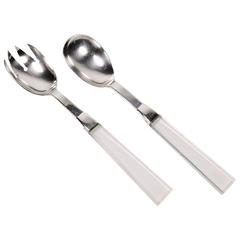 Mid-Century Modern Sterling Silver and Lucite Salad Servers by Porter Blanchard