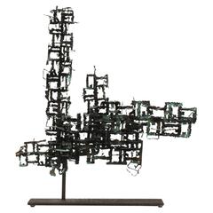 Brutalist Modern Steel and Copper Sculpture by Marcello Fantoni, Signed 1948