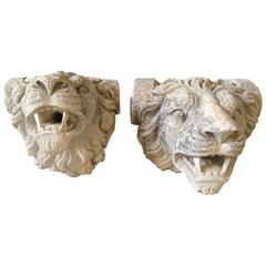 Pair of Stone Lion Fountain Heads
