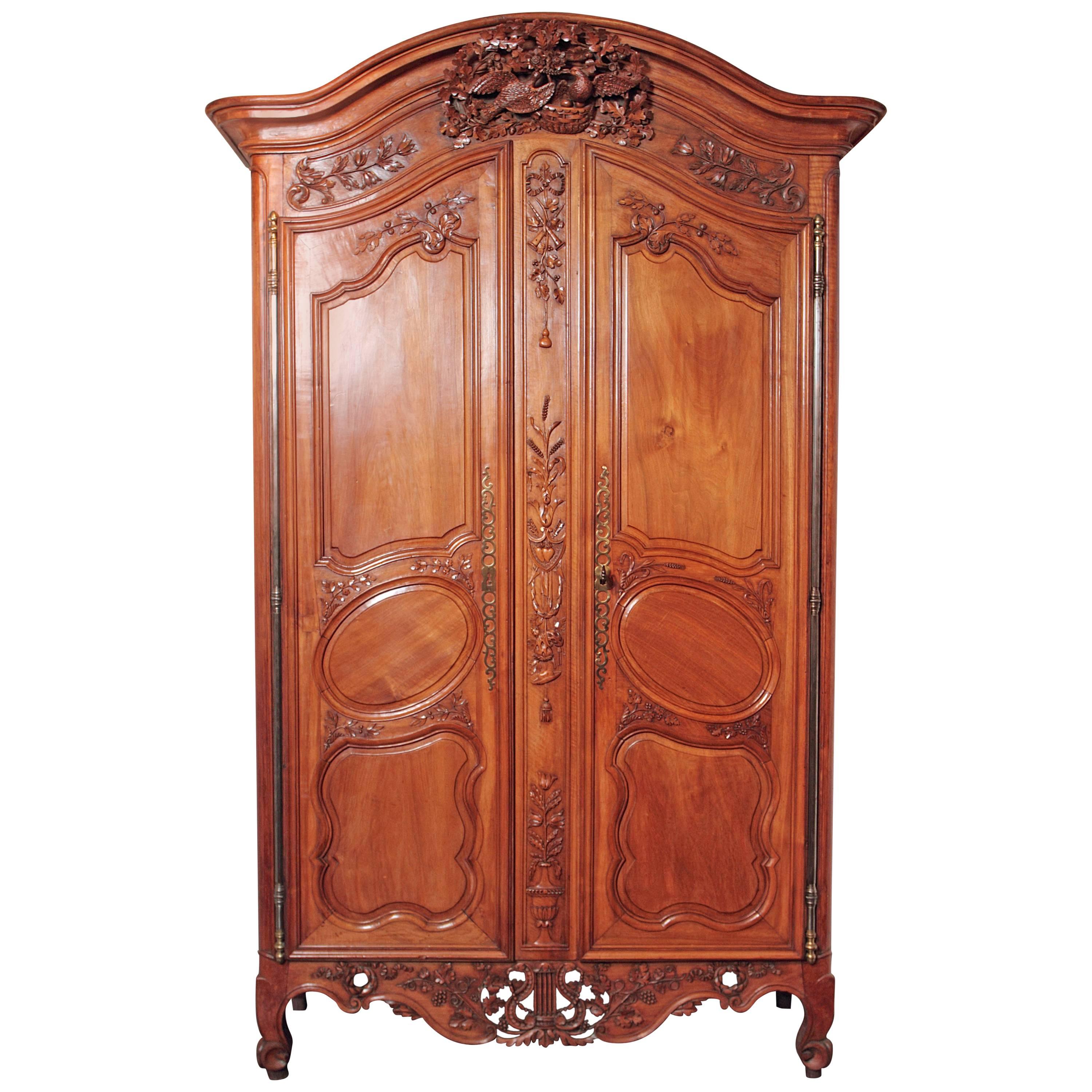 Exceptional 18th Century French Carved Walnut Wedding Armoire from Provence