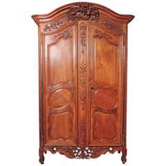 Antique Exceptional 18th Century French Carved Walnut Wedding Armoire from Provence