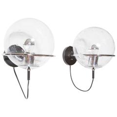 Vintage Pair of Raak Basket Globe Glass and Metal Sconces