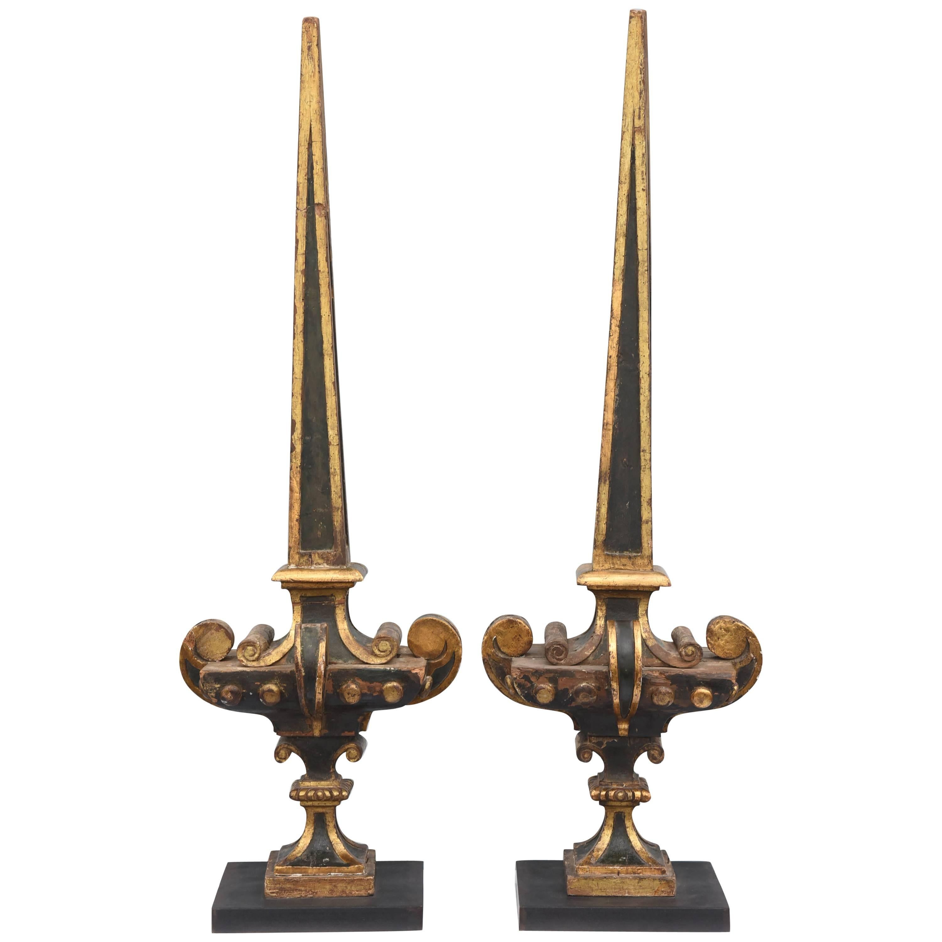 Pair of 18th Century French Painted and Parcel-Gilt Spires